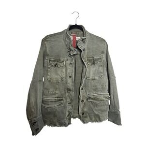 Free People Army Green Utility Jacket Distressed‎ Raw Hem Women  XS
